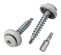 SKIR'CO 150 piezas Tornillos para techos 4,8 x 35 mm tornillos autoperforantes pintados con arandelas EPDM cabeza Torx (blanco puro RAL 9010)