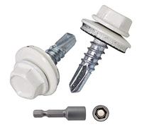 SKIR'CO 25 piezas Tornillos para techos 4,8 x 19 mm tornillos autoperforantes pintados con arandelas EPDM cabeza hexagonal (blanco puro RAL 9010)