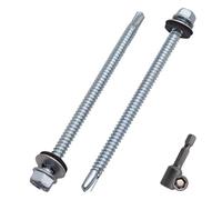 SKIR'CO (30 uds.) Tornillos para techos galvanizados 6,3 x 105 mm cabeza hexagonal, tornillos autoperforantes DIN 7504-K con arandelas de sellado EPDM