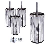 SKIR'CO 4 patas de muebles de 100 mm de altura, cromo brillante, patas de metal de 10 cm, patas de armario M8, patas de sofá redondas, tuercas incluidas