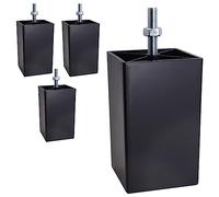 SKIR'CO 4 patas de plástico negro para muebles, altura de 10 cm, patas cuadradas de 60 x 60 mm, rosca M8, tuercas incluidas