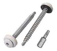 SKIR'CO 40 piezas Tornillos para techos 4,8 x 60 mm tornillos autoperforantes pintados con arandelas EPDM cabeza Torx (blanco puro RAL 9010)
