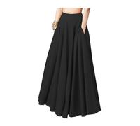 Skirt Falda Larga Plisada de Color sólido para Mujer, Talla grande, elástica, Cintura Alta, Falda con Vuelo, Falda Maxi fluida con Bolsillos Playa