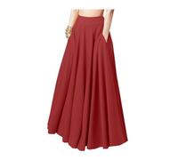 Skirt Falda Larga Plisada de Color sólido para Mujer, Talla grande, elástica, Cintura Alta, Falda con Vuelo, Falda Maxi fluida con Bolsillos Playa