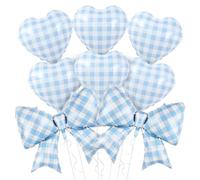 SKIRUP 10 globos con diseño de corazón a cuadros azul y blanco con lazo en forma de corazón de 96,5 cm, lazo de helio, globos de papel de aluminio para bodas, día de San Valentín, cumpleaños