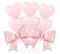 SKIRUP 10 globos de lazo de corazón a cuadros rosa y blanco, globo en forma de corazón de 38 pulgadas, globo de aluminio con lazo de helio para boda, San Valentín, cumpleaños, boda, propuesta de boda