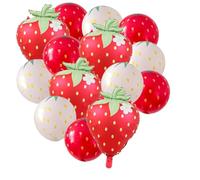 SKIRUP 14 globos de fresa de látex, globos de papel de aluminio, decoraciones de fiesta para niña, dulce fiesta de primer cumpleaños, suministros de fiesta de frutas de verano (kit de globos de fresa