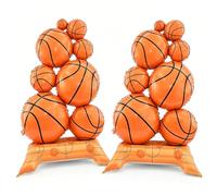 SKIRUP 2 globos gigantes de baloncesto de 3.5 pies de aluminio con base de campo para recuerdos de fiesta de baloncesto, decoraciones de fiesta temática deportiva, día de juego, celebración