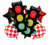 SKIRUP 6 globos de semáforo, globos temáticos de carreras de cuadros rojos y blancos para transporte, coches de carreras, suministros de fiesta de cumpleaños