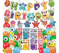 SKIRUP Decoraciones de fiesta de monstruo y cumpleaños, globos de monstruo, pancarta de feliz cumpleaños para niños