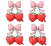 SKIRUP - Globos de aluminio de fresa con lazo rosa, rojo baya, 4 unidades, para cumpleaños de niña, despedida de soltera, decoración de fiesta coqueta
