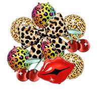SKIRUP Juego de globos de aluminio con estampado de guepardo, decoración de cumpleaños de labios rojos de leopardo, para fiesta de cumpleaños de mujeres, despedida de soltera, noche de niñas, cabina