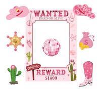 SKIRUP Wanted - Póster de fotos occidental, para cabina de fotos, marco para selfies, cartel de telón de fondo para vaquera, última discoteca, decoración rústica de cumpleaños, Let's Go Girls Party