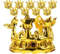 SKISUNO 10 Piezas Coronas Inflables de Aluminio Doradas para Fiestas y Cumpleaños Infantiles Accesorio Ligero y Cómodo para Decorar y Destacar Celebraciones