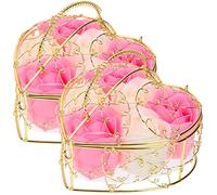 SKISUNO 2 Cajas Jabón Decorativo Floral Rosa Perfumado con Cesta de Flores Artificiales para Regalo Romántico de Aniversario Día de San Valentín y Cumpleaños para Mujer