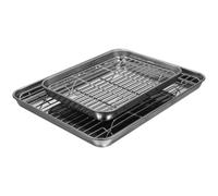 SKISUNO Bandeja para Hornear y Mantiene Cocina Organizada 2 Piezas de Acero Inoxidable Rejilla Cuadrada para Escurrir Verduras y Frutas, Diseño Ahorra Espacio