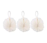 SKISUNO Bola de Baño Exfoliante Grande de Pétalos Beige 3 Piezas, Esponja de Malla para Ducha y Masaje Corporal, Accesorios de Baño para Limpieza y Viaje