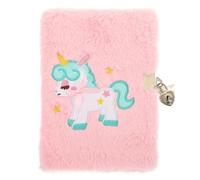 SKISUNO Cuaderno A5 de Peluche con Cerradura y Llave, Diario Decorativo para Niñas, Bloc de Notas con Estampado de Unicornios, Tapa Suave Rosa, Cuaderno Adorable para Escribir Ideas