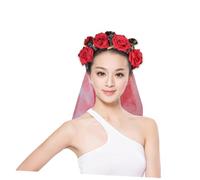 SKISUNO diadema de calavera sombreros de fiesta cintas para el pelo de halloween de pelo de flor rosa tocado de halloween para mujer decoración de diadema rojo