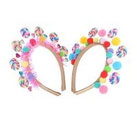 SKISUNO Diademas de Piruleta para Niñas 2piezas Pompones y Lentejuelas, Accesorio de Fiesta Cómodo para Aventuras Diarias y Celebraciones