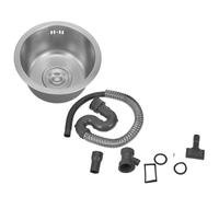 SKISUNO Fregadero de Cocina de Acero Inoxidable Plata con Kit de Desagüe y Rebosadero Pequeño Lavabo Redondo para Furgoneta y Bar