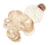 SKISUNO Gorro con Peluca Desmontable de Punto para Mujer, Peluca Larga Ondulada Color Claro, Gorro Cálido en Tonos Neutros, Adecuado para Invierno, Cosplay y Fiestas, Extensiones