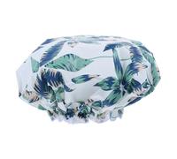 SKISUNO Gorro de Ducha Reutilizable para Mujer, Tamaño Único, Elástico, Patrón de Hojas Azul Oscuro, Protección para Baño y Cuidado del Cabello