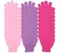 SKISUNO Guantes Exfoliantes Corporales para Ducha de Poliéster con Diseño de Cinco Dedos y Ajuste Ergonómico, Paquete de 15 Pares para Limpieza Suave y Cobertura Total del Cuerpo