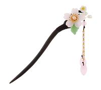 SKISUNO Horquilla para Moño de Madera de Ébano Negro Diseño Floral, Palillo Cabello Chino Borlas, Accesorio Vintage para Peinados Tradicionales y Ropa Hanfu