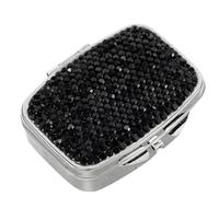 SKISUNO Pastillero con espejo: Pequeño pastillero con diamantes de imitación para bolso o bolsillo. Organizador de medicamentos con 2 compartimentos para suplementos, aceite de pescado y vitaminas.