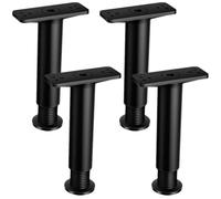 SKISUNO Patas de Cama Ajustables Soporte Central de Marco de Plástico y Acero Negro 4 Piezas, Reemplazo Resistente Que No Daña el Suelo Muebles