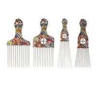 SKISUNO Peine para Cabello Rizado Acero Inoxidable 4 Unidades, Dientes Anchos para Desenredar Pelucas y Levantar Cabello, Selección Afro Adecuado para Uso en Casa y Salón Varios estilos