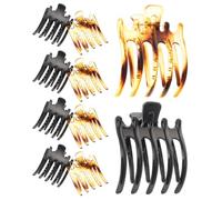SKISUNO Pinzas Cabello 10 Piezas Grandes 5 Dientes Antideslizantes de Resina Negra y Carey para Mujer Uso Diario y Viaje