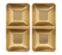 SKISUNO Platos Cuadrados de Acero Inoxidable Dorado Doble Compartimento para Salsa, Ideales para Sushi y Reuniones Elegantes en Casa, Fácil de Limpiar, Paquete de 2 Piezas