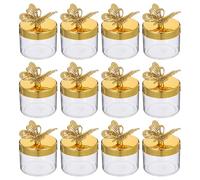 SKISUNO Recipientes vacíos para snacks y galletas en bodas, 12 tarros redondos de plástico dorado con tapa de, fáciles de transportar para eventos