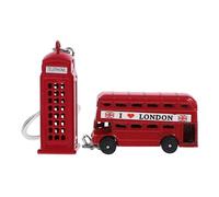 SKISUNO Set de 2 Llaveros Estilo Retro Autobús y Cabina Telefónica de Aleación de Zinc, Souvenir y Colgante para Bolso, Obsequio Adecuado