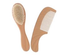 SKISUNO Set de Cepillo y Peine Ligero y Fácil de Manejar Cerdas Suaves para Bebés Cuidado del Cabello y Mango de Madera en Ocasiones Obsequios y Baño