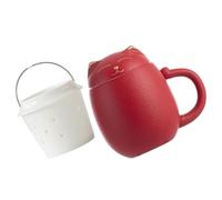SKISUNO Taza de Cerámica Roja Práctico y Elegante de 400ml con Tapa y Filtro, Taza para Café y Té Juego de 1 Set Adecuado para Casa y Oficina
