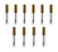 SKISUNO Tubo de Rímel Vacío Plástico 10 Ml, 10 Unidades, Envases para Pestañas Recargables Dorados, Botellas Portátiles con Aplicador para Maquillaje y Cuidado de Ojos, Adecuado para