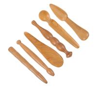 SKISUNO Varillas de Masaje Gua Sha de Madera Natural 6 Piezas Formas Variadas para Esculpir Rostro y Cuerpo, Herramientas y Masaje Corporal para Uso en Casa y Spa