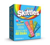 Skittles Singles To Go Tropical Flavors Variety Pack, 40 Count, Powdered Drink Mix, Zero Sugar, Low Calorie, Includes 4 Flavores: