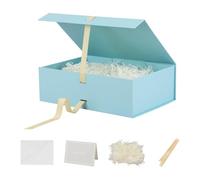 Skivra - Caja de regalo grande azul con cinta, 1 paquete, 13 x 9 x 4 pulgadas, tapa magnética, rectangular, plegable, caja de regalo de boda de lujo con relleno y tarjeta