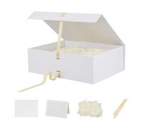 Skivra - Caja de regalo grande blanca con cinta, 16.5 x 13 x 5.3 pulgadas, caja de regalo plegable extragrande de lujo para vestido de novia, relleno de papel triturado y tarjeta