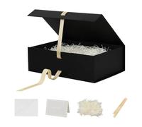 Skivra - Caja de regalo grande negra con cinta, caja de regalo plegable de lujo de 13 x 9 x 4 pulgadas para mujeres, cierre magnético de tapa, incluye relleno de papel triturado y tarjeta