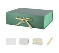 Skivra - Caja de regalo grande verde con cinta, caja de regalo plegable extragrande de lujo con tapa y cierre magnético, 48 x 40 x 15 cm, incluye papel triturado y tarjeta