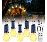 SKJJM 5 Piezas Lámpara LED Recargable para Camping, Luces de Tienda Solar con Gancho, 3 Modos de Brillo, Linterna de Camping LED Recargable por USB, Luz Lmpermeable para Emergencia, Apagón, Pesca