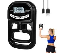 SKJJM Dynamómetro Digital de Mano, 396 lb/180 kg, Dinamómetro de Mano Ajustable con Pantalla LCD, con Cable de Carga USB, Deportistas y Entrenamiento en Casa (Negro)
