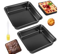 SKJJM Juego de 2 cazuelas cuadradas, de acero inoxidable, rectangulares, con revestimiento antiadherente, molde para brownie y lasaña, 15,9 x 15,9 x 5 cm, molde de una pieza, color negro