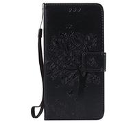 SKKMALL Sólido color de la suerte del árbol y de la cubierta de cuero del gato superior de la PU con el estampado del gato y del árbol de la carpeta del soporte del patrón Cubierta de silicona suave de la caja para Samsung J5 (2016) ( Color : Black , Size : Samsung J5(2016) )