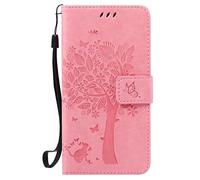 SKKMALL Sólido color de la suerte del árbol y de la cubierta de cuero del gato superior de la PU con el estampado del gato y del árbol de la carpeta del soporte del patrón Cubierta de silicona suave de la caja para Samsung J5 (2016) ( Color : Pink , Size : Samsung J5(2016) )